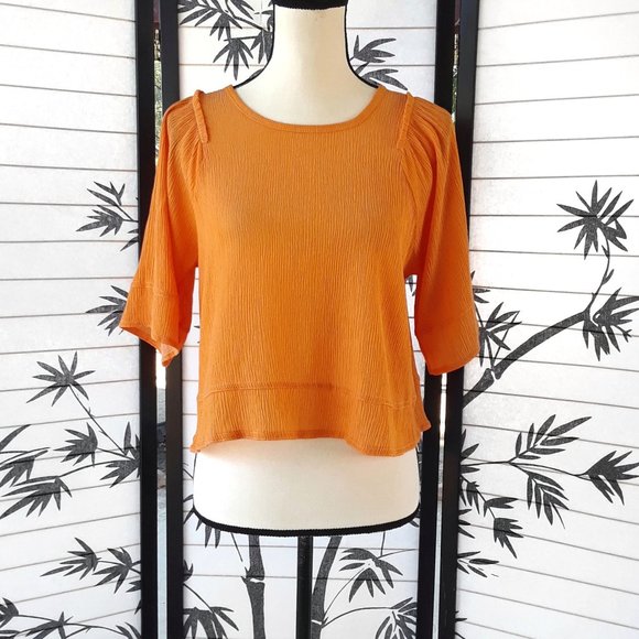ZARA Orange Crinkle Crepe 1/2 Sleeve Boxy Crop Top - Picture 1 of 10